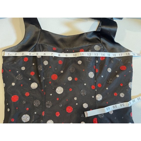 Rivar's Women Fit & Flare Dress Back Zip Polka Dots Mesh Backless Black SZ 11/12 - Picture 4 of 6